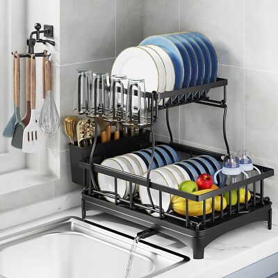 Drainboard Kitchenaid Dish Drying Rack Black Tier Large Drying
