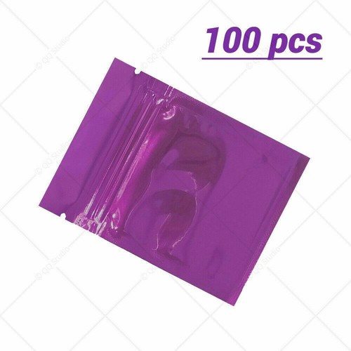 2.5x3.5in Clear Front Glossy Purple Foil Mylar Flat Zip Seal Bag w/ Tear Notches - Afbeelding 7 van 9