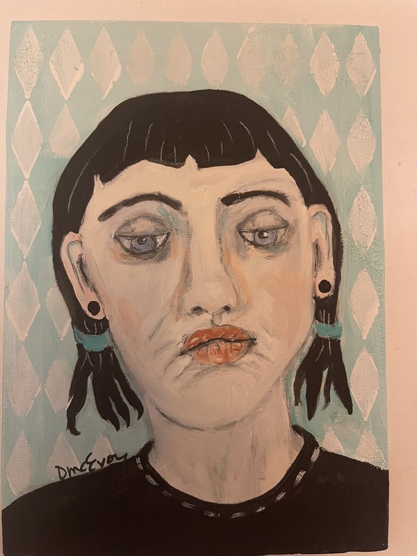 Original Acrylic Outsider Art 5x7 painting - “She Stopped Caring”