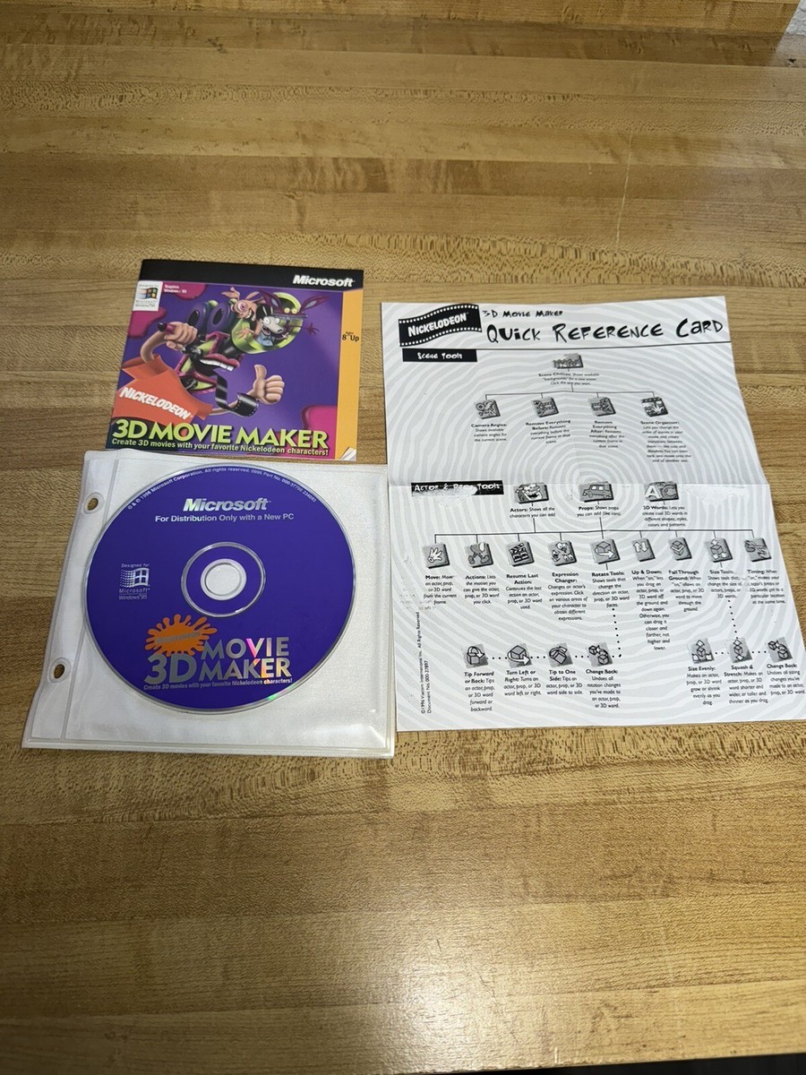Microsoft 3D Movie Maker Nickelodeon CD-Rom PC 1996 Collectible