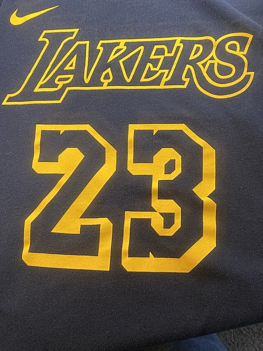 Men s Nike Dry fit Lakers Lebron James 23 T shirt Black Gold Size Small