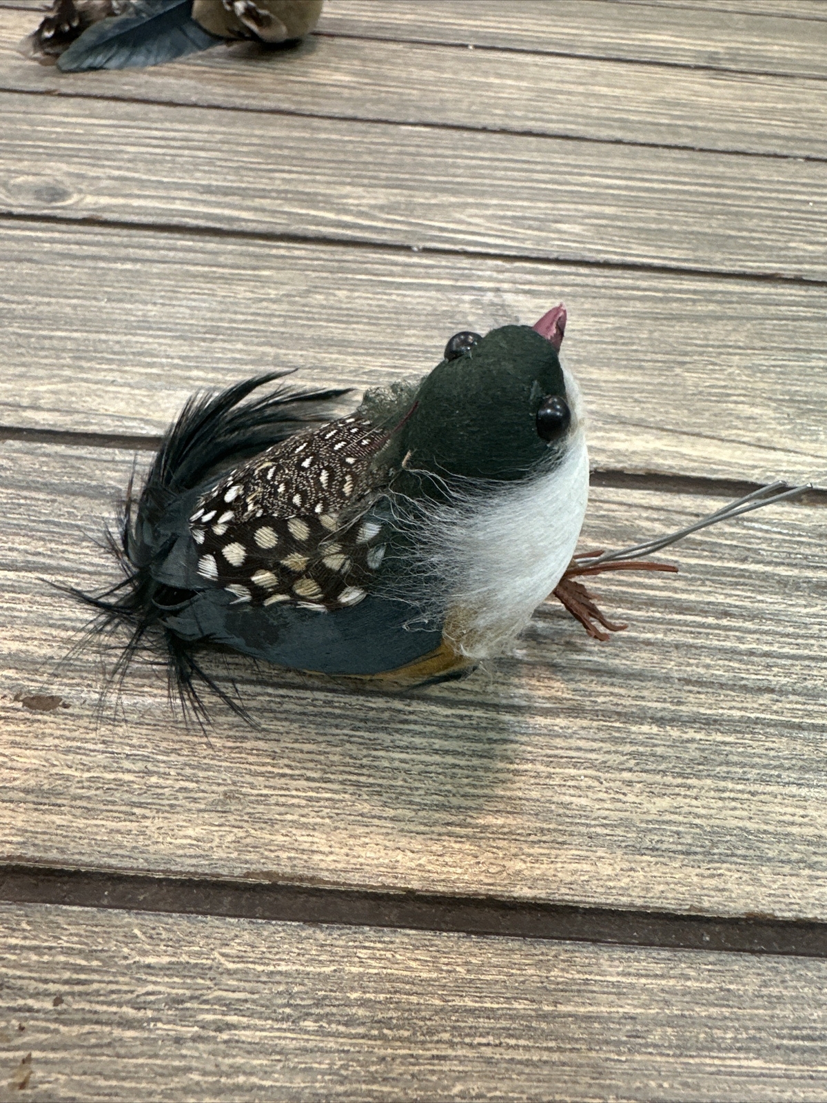Vintage Christmas Ornament Finch Green Blue Yellow White