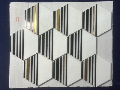 S6 Carrara White Black Golden Marble Hexagon Mosaic Tile Kitchen Bathroom