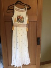Anthropologie “Farm Rio,” Embroidered Linen Dress, Neutral Motif, Sz XS, NWT’s