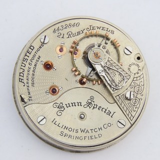 Illinois 18 Size 21 Jewel Bunn Special Pocket Watch Movement