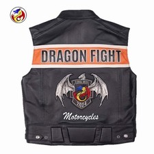DF-MBVb1- Men's Black Leather Motorcycle Vest Biker Club Custom Waistcoat