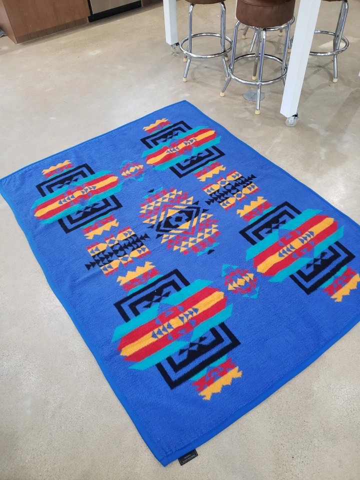 IBENA Blue Multi Color Aztec Southwest Throw Reversible Blanket 75 x 60 Turkey - Image 2 of 4