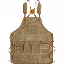 Waxed Canvas Tool Apron   Woodworking Apron with Pockets, Adjustable Straps