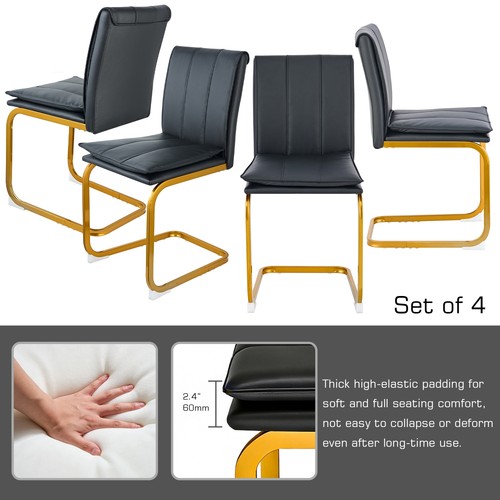 Set of 4 Modern PU Leather Dining Chairs w/ Gold Bow Metal Legs for Dining Room - Picture 41 of 46