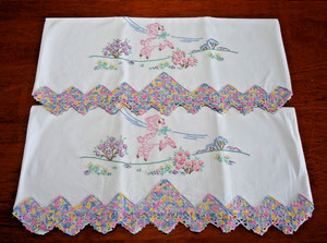 Vintage Hand Embroidered LITTLE LAMB Pillowcases