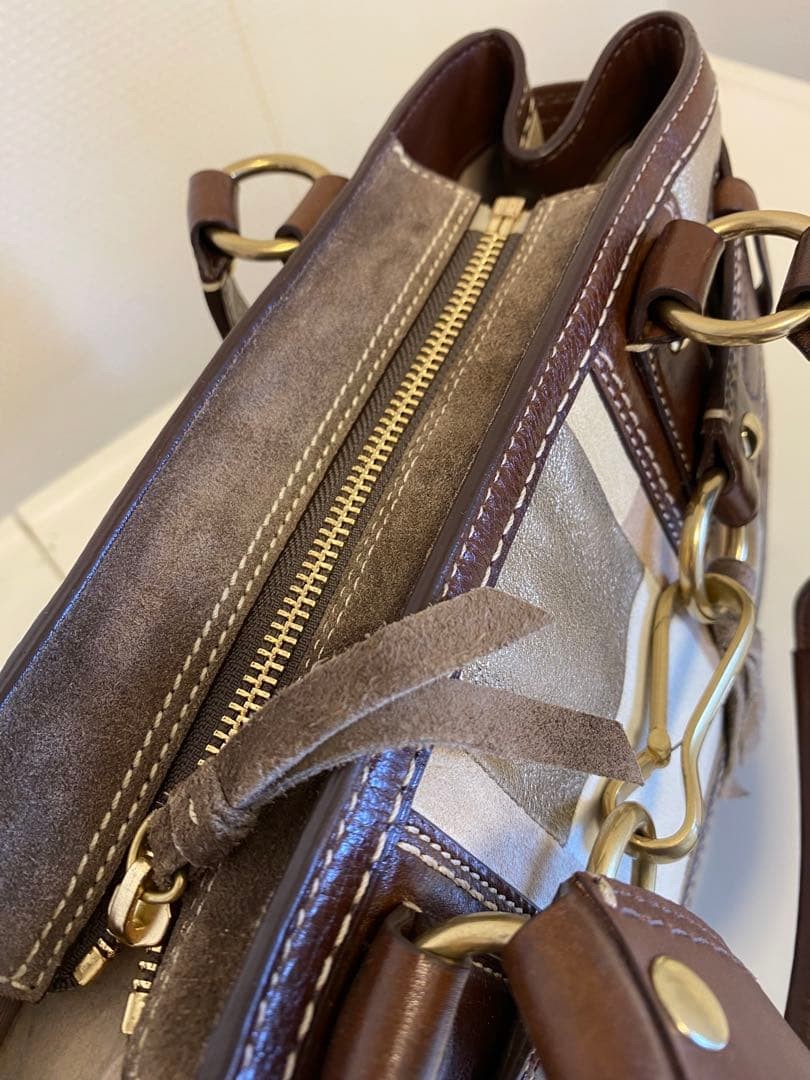 Patchwork Hampton Bag COACH Suede Leather Beige G… - image 12