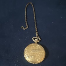 Yellow Gold Full Hunter Pocket Watch w/ Chain White Dial Arabic Numerals