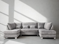 New Belgravia Silver Corner Sofa U Shape Plush Velvet Sofa |Fast & Free Delivery
