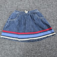 Vintage Baby Gap Denim Skirt 6 12 Months Elastic Waist Red Blue White Stripe
