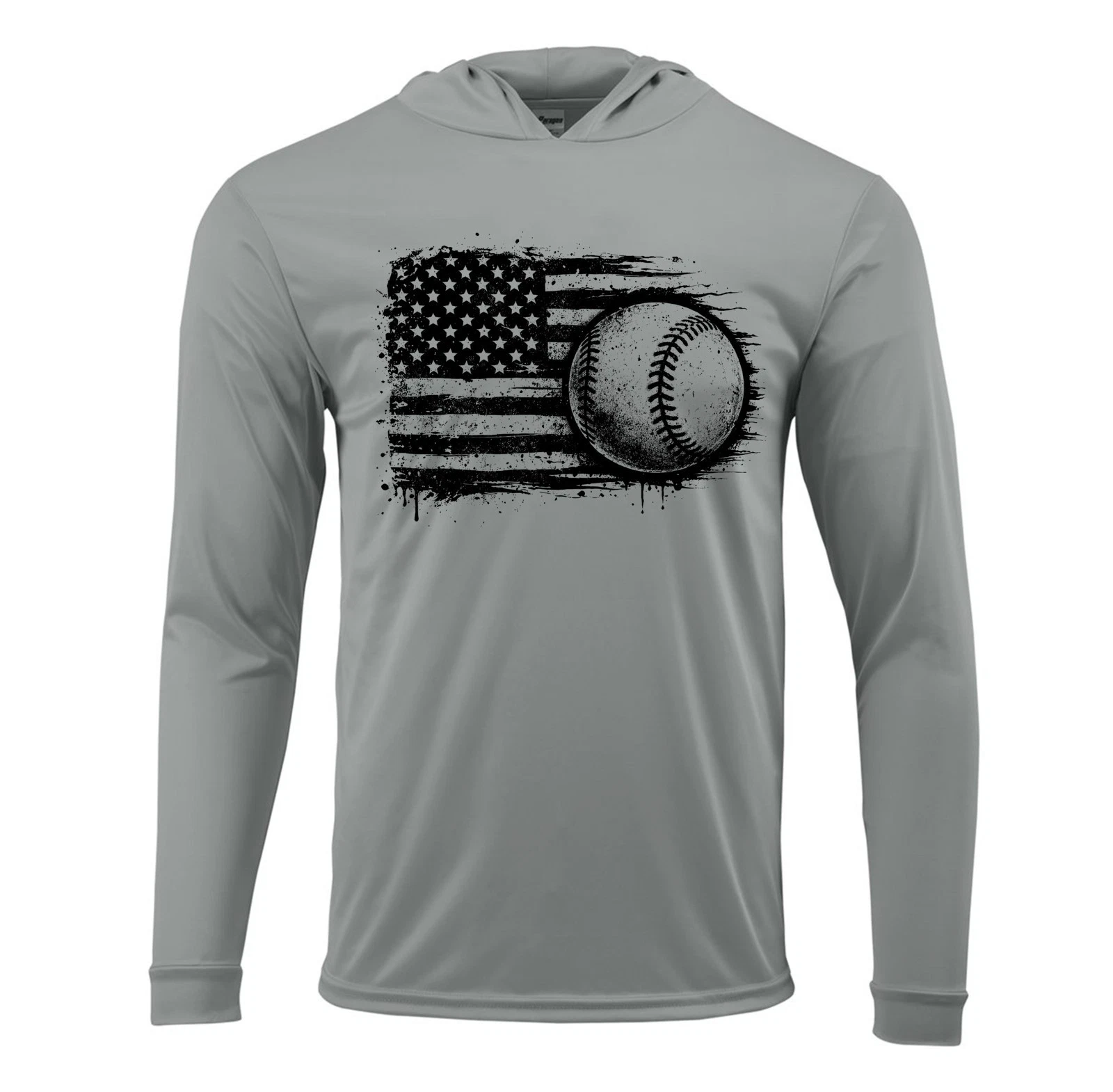 Baseball American Flag Sport UV Protected UPF 50 Long Sleeve T-Shirt Hood Fishin