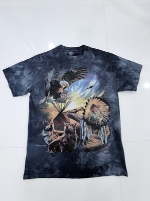 Vintage The Mountain Wolf Eagle Native American Graphic Tee Blue Tie Dye Size M