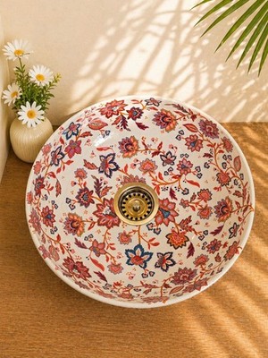 Marokkanisches BOHO Rundwaschbecken Waschbecken handbemalt Stil 31 cm Aufputz