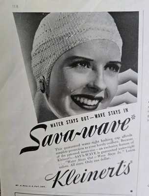  1940 Women's Kleinert's Sava-wave Swim swimming cap vintage fashion Ad 