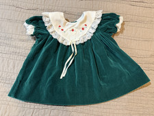 Girl's Vtg BABY TOGS Green Velvet w/ Lace Christmas Dress USA Made Size 3-6 mos