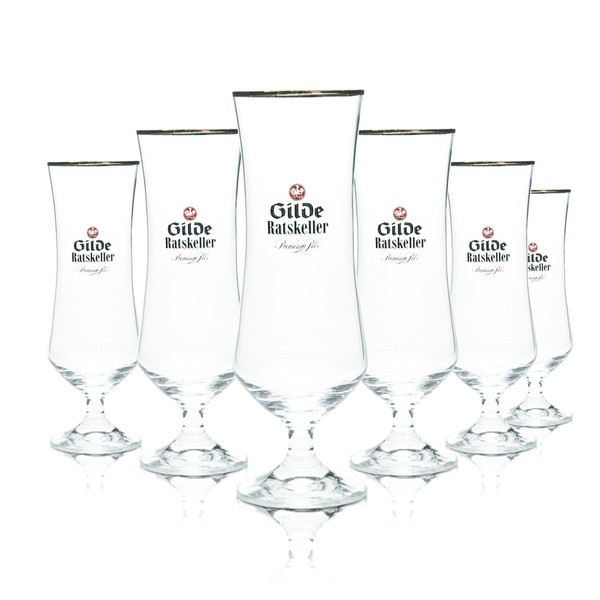 6X Gilden Pilsener Bier Glas 0,4L Pokal Tulpe Ratskeller Goldrand Pils GläSer-image