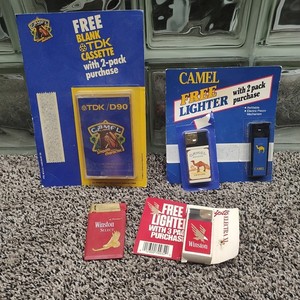 Vintage Camel & Winston Plastic Lighter and camel blank cassette tape 