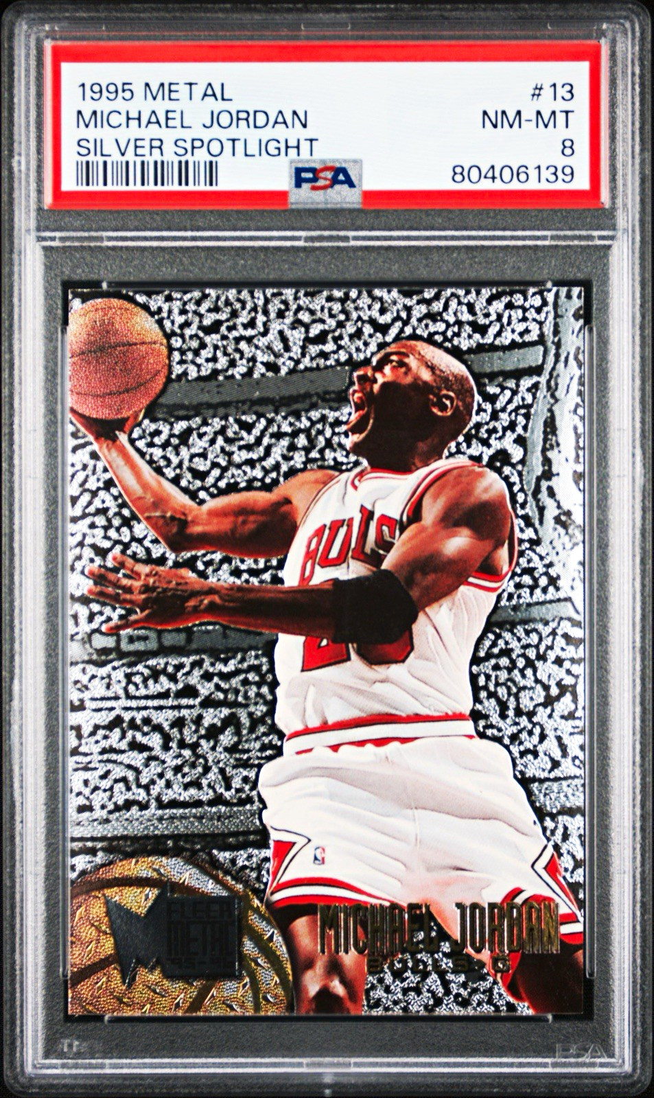 Fleer 1995-96 Metal Michael Jordan #13 Spotlight Silver Bulls PSA 8 80406139