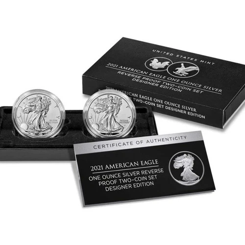 2021 $1 Reverse Proof American Silver Eagle Designer Edition 2pc Set OGP