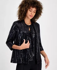 Kasper Women's Petite Jacket 8P Mirror-Dot Open-Front