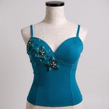 Y2K 3D Turquoise Floral Beaded Embellished Corset Top Sz 10 Fairycore