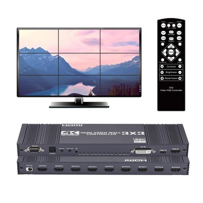 Video Wall Controller 3x3, TV Wall Processor, 4K@30Hz HDMI Multi-Screen Splic...