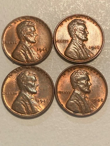 4 Lincoln Cents Almost Uncirculated 1944 -1948