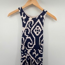 Maeve by Anthropologie Maxi Dress Womens XS Navy Blue White Ikat Racerback Boho