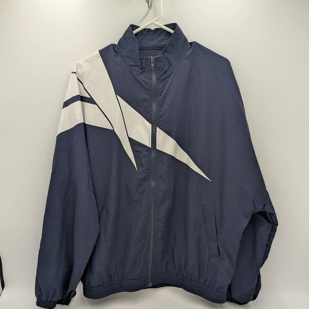 Vintage Reebok Windbreaker Jacket Navy Blue White Men's Medium 90s Style