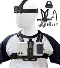 Phone Chest Mount Harness Head Strap Kit for iPhones, GoPro, Action Cameras