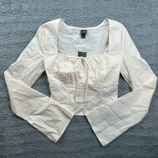 Wild Fable Blouse Womens XXS Light Pink Long Sleeve Square Neck Crop Top New