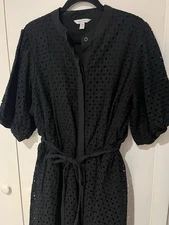 Nine West Fit N Flare Eyelet Dress Black 2x Belted Button Up Cotton