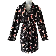 Pink Panther Fleece Robe Sz Large Paws Off Cat Paw Print Cozy Lounge Bathrobe