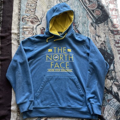 Men S The North Face Light Blue Yellow Hoodie Pullover Sweatshirt Sz Large Tnf Ebay