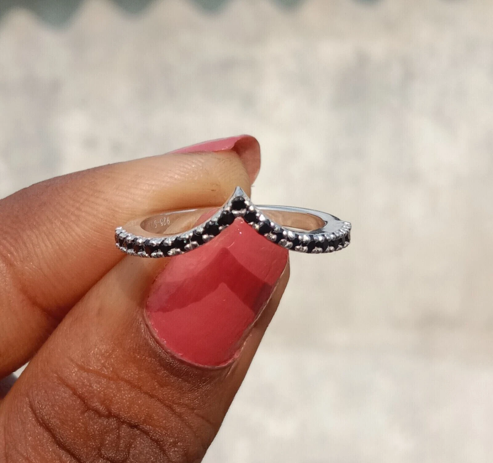 Curved Minimalist Round Cut 0.15 CT Black Onyx Wedding Band 935 Argentium Silver