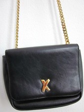 Paloma Picasso Black Leather Crossbody Mini Bag With Heavy Gold Chain 22" Strap