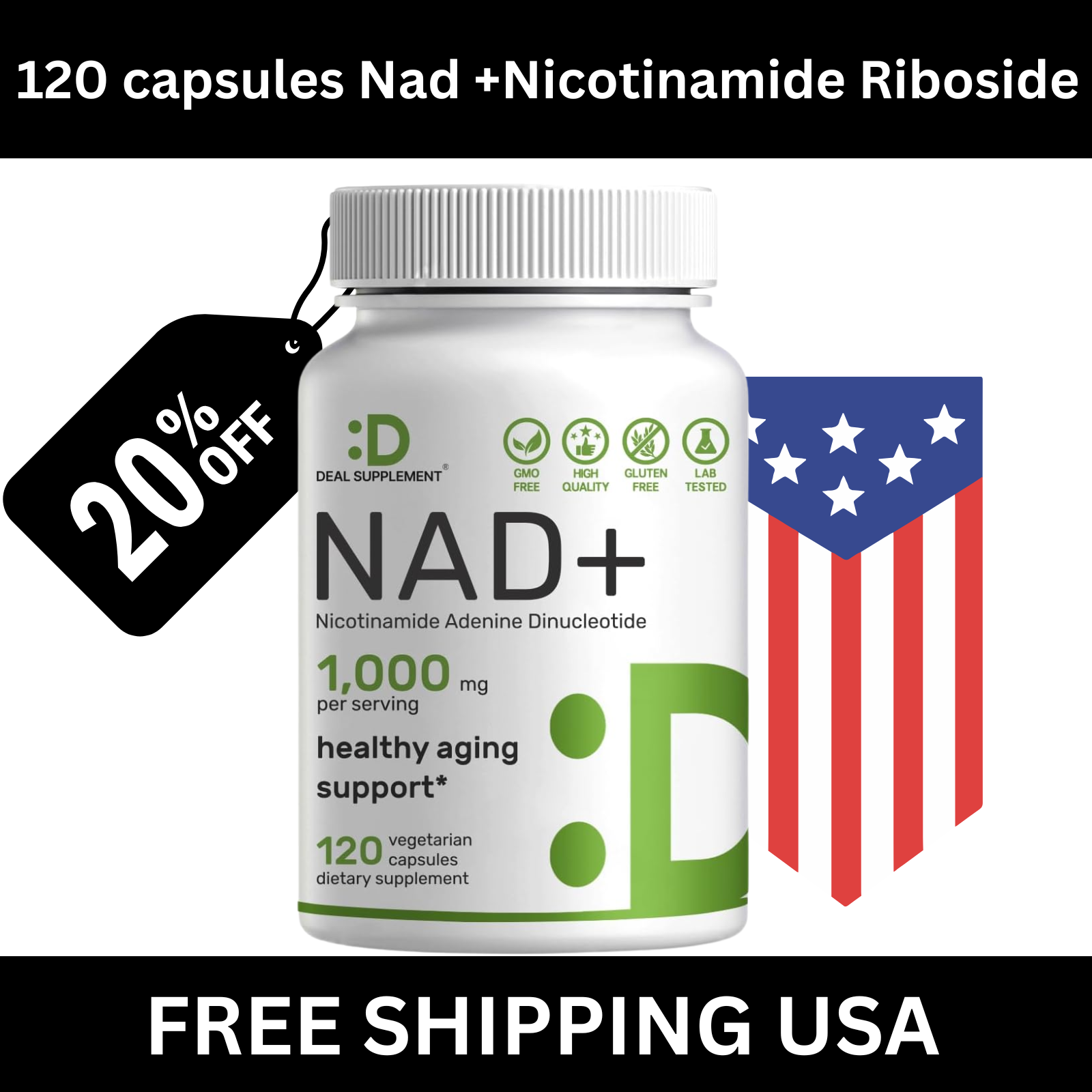 NAD+ Supplement for Anti-Aging Energy Focus & Nicotinamide Riboside Resveratrol