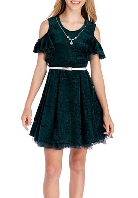 emerald green cold shoulder dress