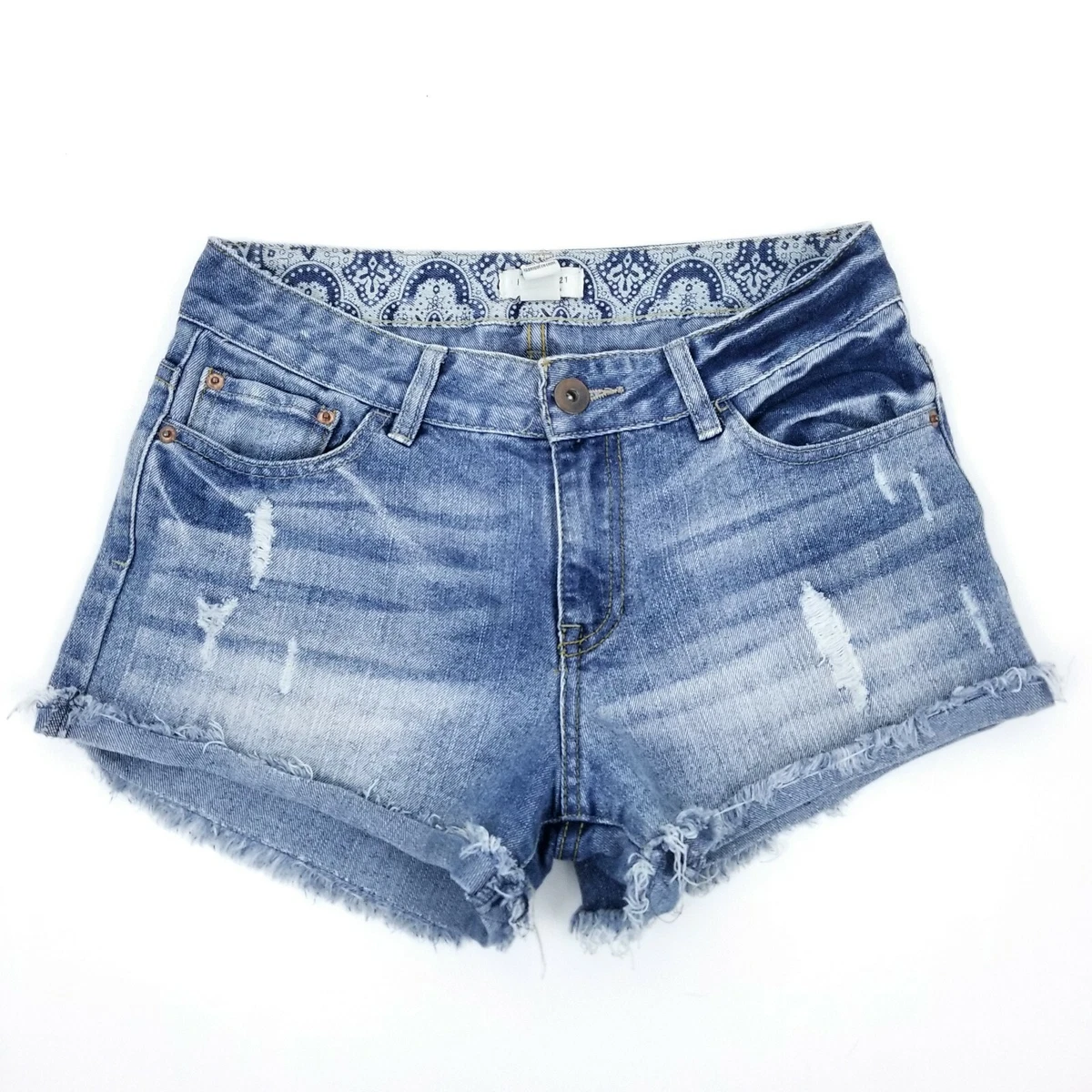 Forever 21 Womens Denim Jeans Booty Shorts Cuffed Raw Hem