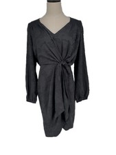 NWT Current Air Los Angeles Women's Charcoal V Neck Dress Animal Tie Accent M