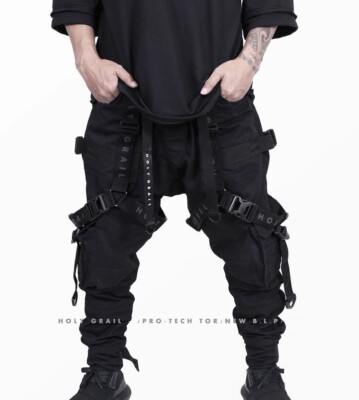 Men's Black Streetwear Techwear Heavy Cargo Trouser Pants H-G