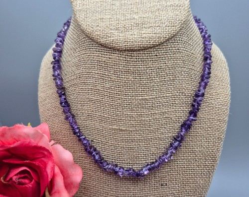 Pretty Boho Natural Polished Amethyst Chip Stone Purple Collar Necklace 17"