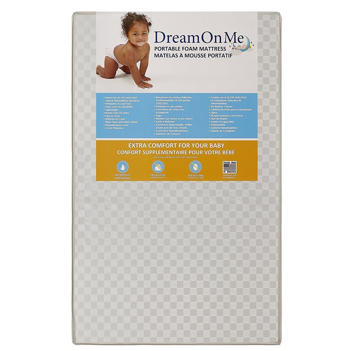 Dream On Me Portable Non-full size crib mattress, White Vinyl - Main Image