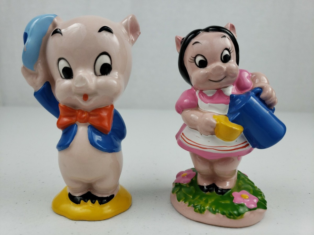 RARE 1977 Petunia & 1975 Porky Pig Warner Bros Japan Ceramic