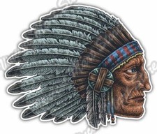 Indian Chief Warrior Tomahawk Native Feather Car Bumper Vinyl Sticker Decal 5X4"