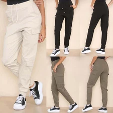 Women’s side pockets Cargo Combat Stretch Casual Trousers Ladies pants New